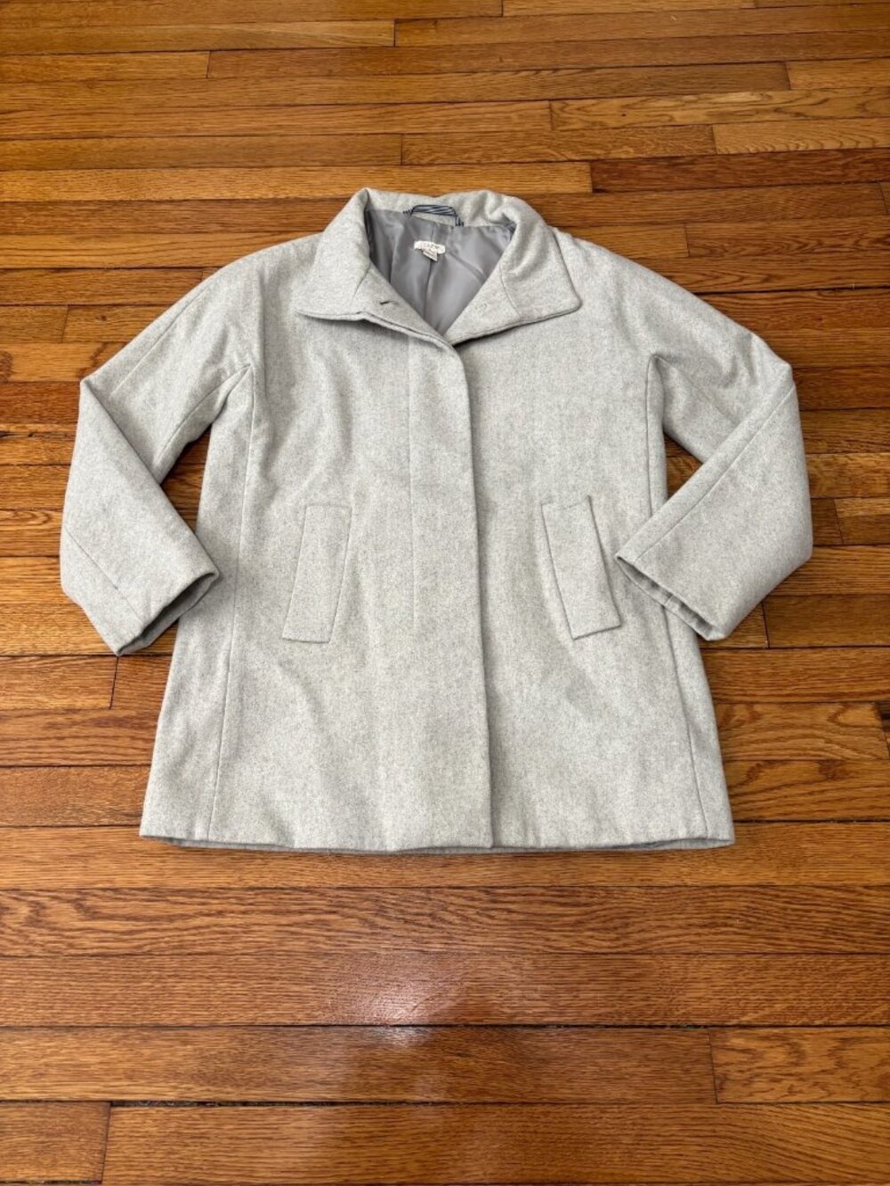 J Crew Womens Peacoat Size 10 Gray Wool Blend Button Down Collared Overcoat